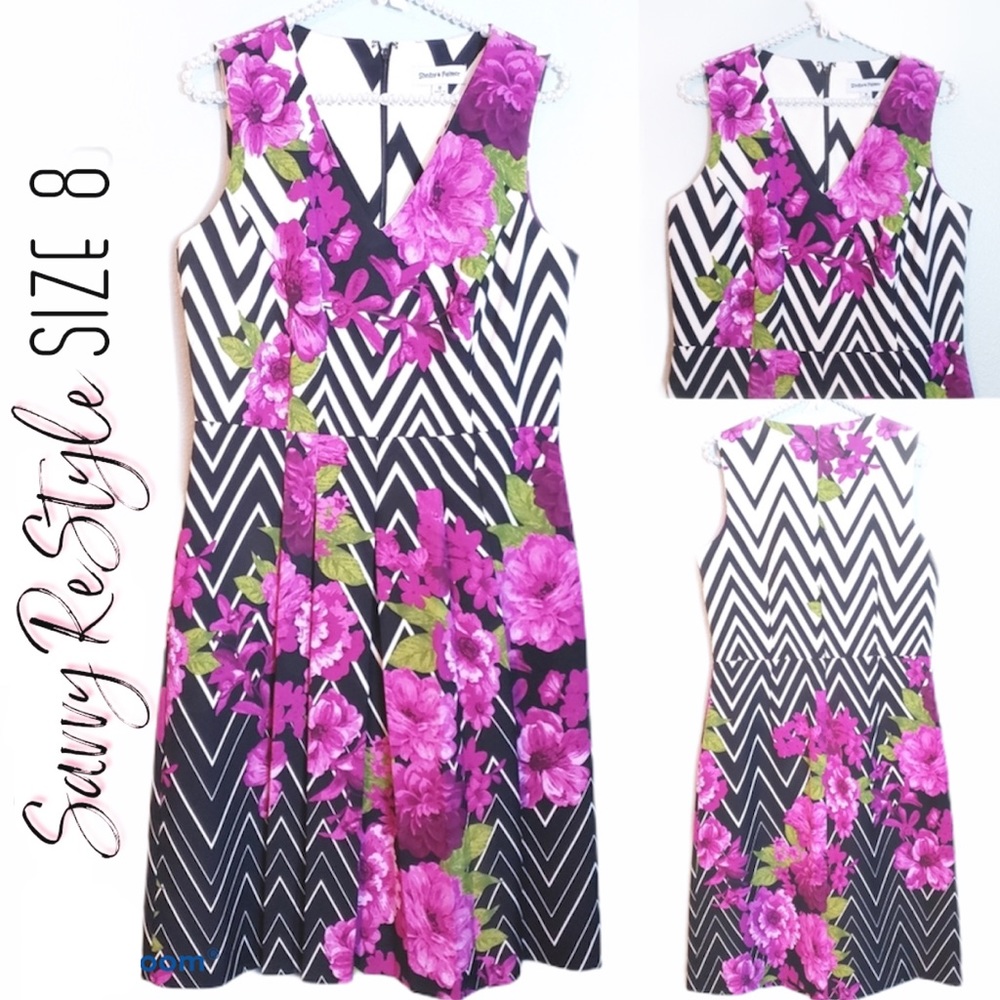 NWOT Chevron Purple Floral Dress | Size 8